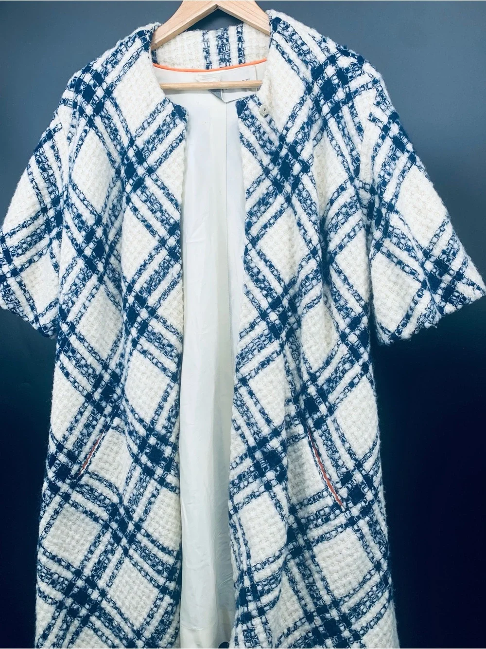 Vintage B.H. Wragge Plaid Bouclé Coat Blue White